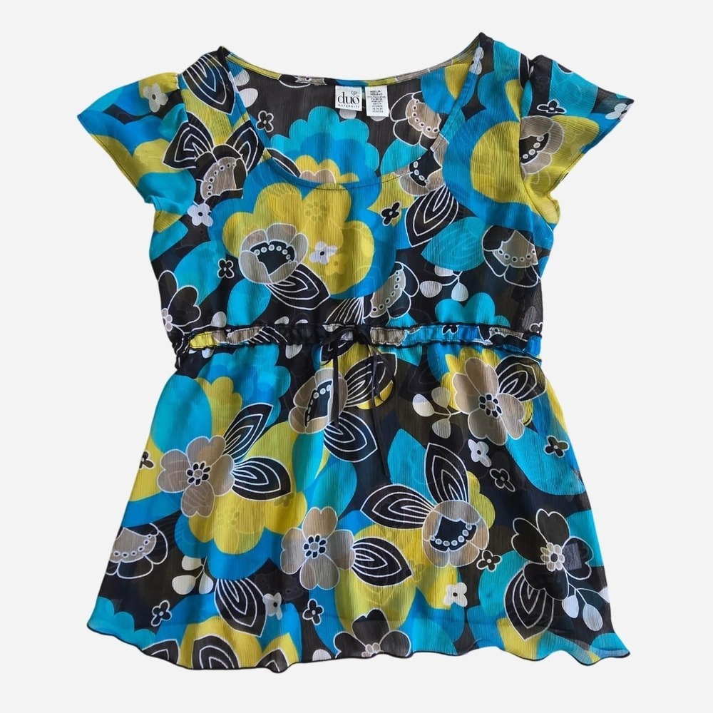 Y2k babydoll floral sheer top / Maternity / Funky retro print / early 2000s
